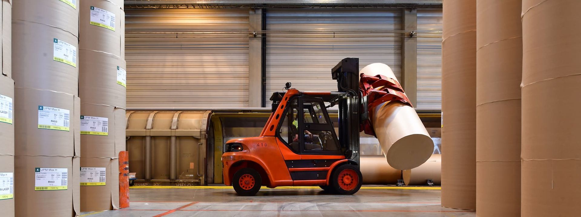 Forklift with paper roll